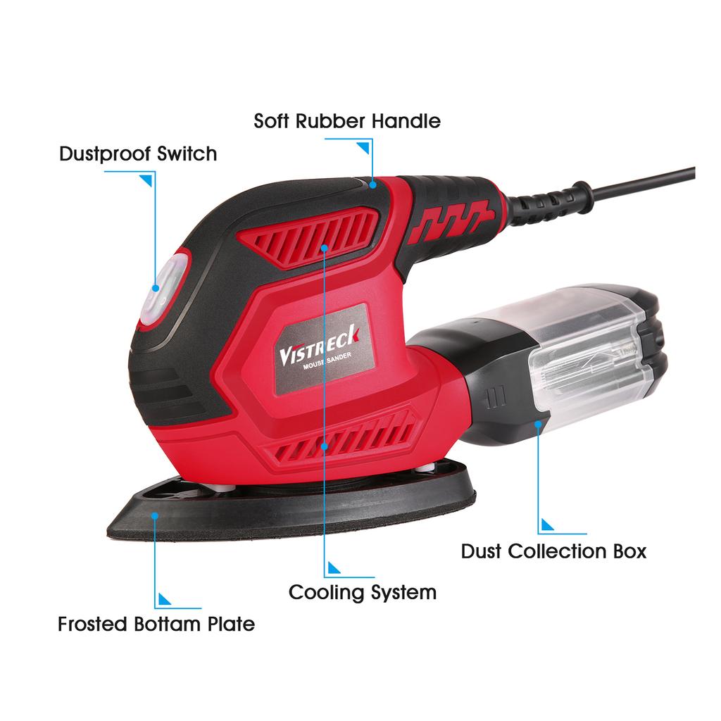VISTRECK Detailschleifer 1,6 A 200 W 14000 OPM Kompaktschleifer Effizientes Staubsammelsystem mit