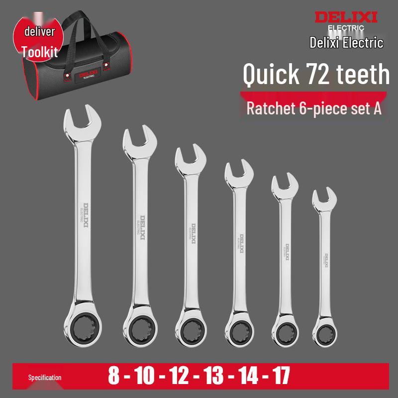 Delixi Reversible Dual-Use Ratchet Wrench Set with Quick Spline Open End