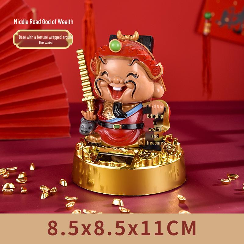 Solar-Powered Fortune God Waving Ornament - Stress Relief & Festive Charm for Car or Office, Perfect Birthday Gift