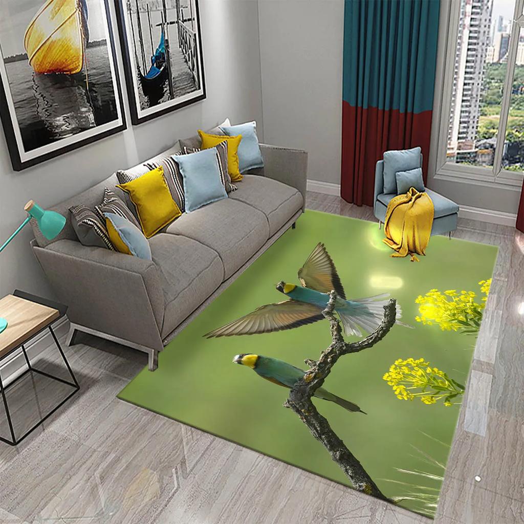 3D Cute Bird Carpet Beautiful Animal Forest Rug for Living Room Bedroom Sofa Kitchen Bathroom Doormat Non-slip Floor Decor Mat