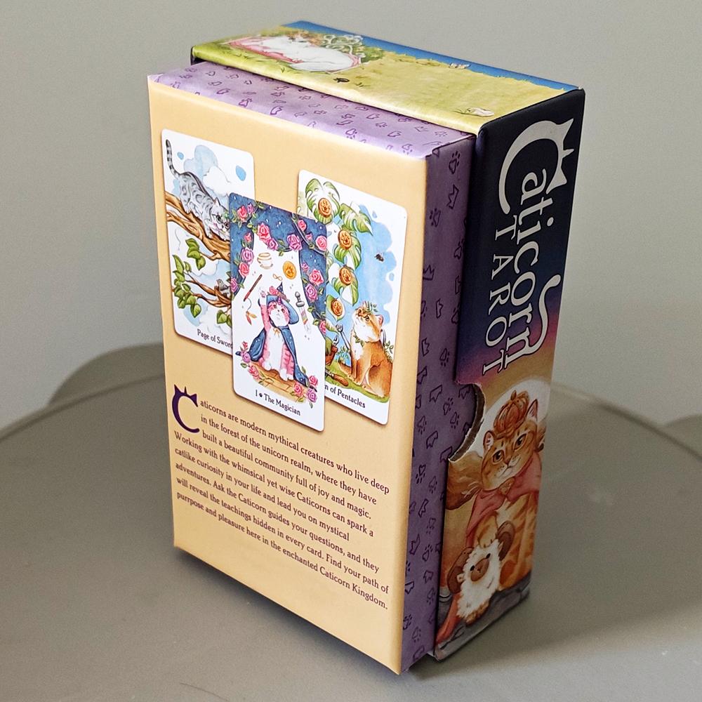 Caticorn Tarot Deck In Rigid Box, 78 Whimsical Watercolor Cat Cards 12*7cm Double-embossed, Indie Deck for Cat Enthusiasts