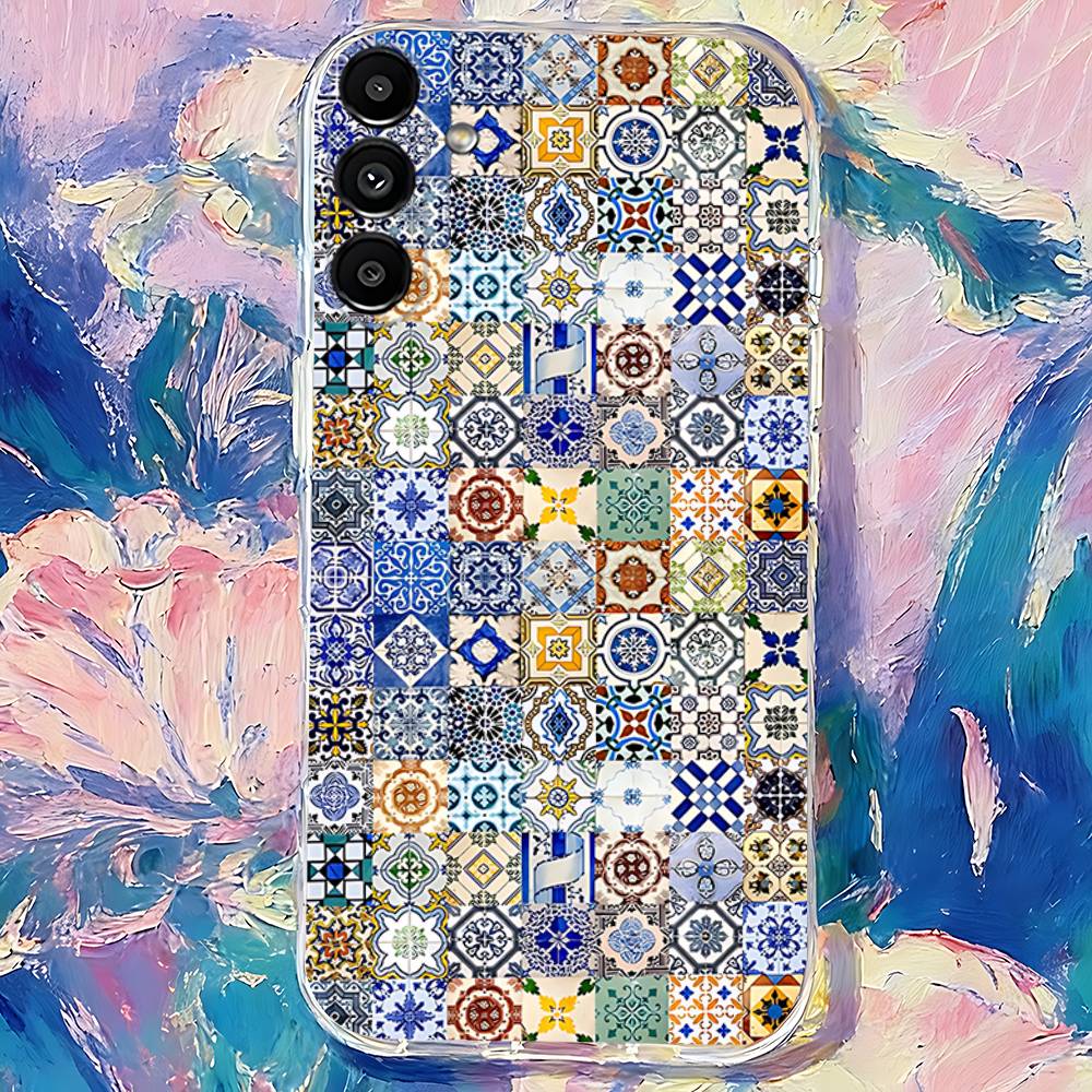 

Art Tile Moroccan pattern Phone Case For Samsung S30,S25,S24,S23,S21,S22,S20,S10,5G,FE,lite,PIus,Ultra Transparent Cover SamsungS225G