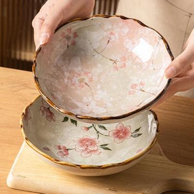 Japanese Style Flowers Ceramic Plates High End Restaurant Salad Fruits Plate Home Delicious Dishes Dining Plate Unique Tableware