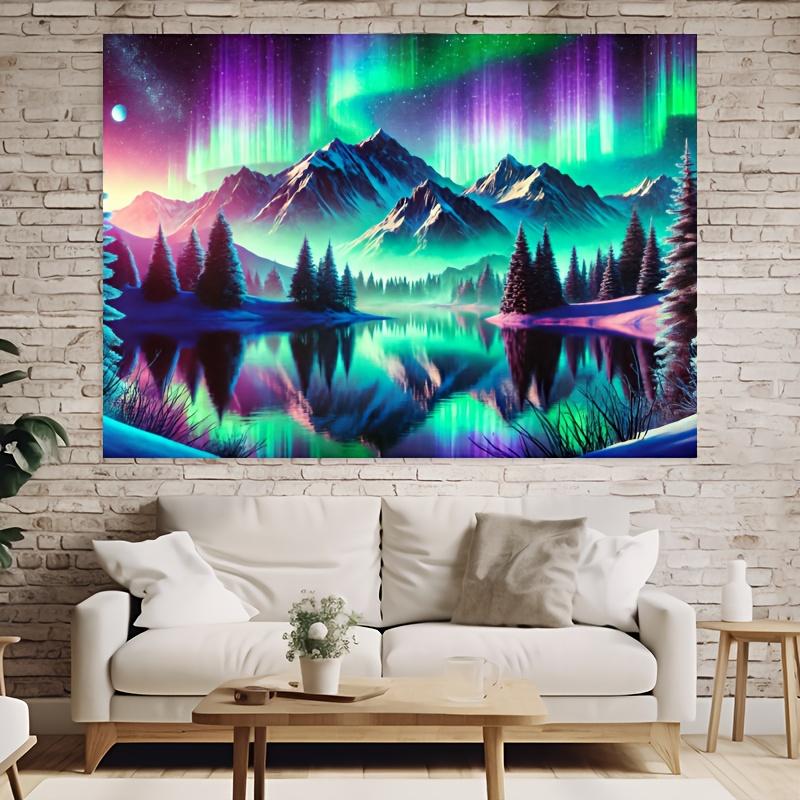 2D Flat Banner Aurora Borealis High-definition Aurora Borealis Mountain and Forest Scenes Event Background Decoration