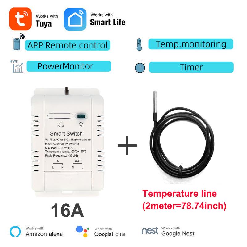 Graffiti WiFi Smart Power Temperature Switch with RF433, Remote Voice Alexa Control.