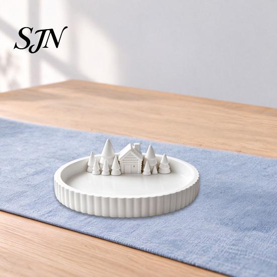 Jewelry Organizer Dish 3D Printed Winter Christmas Village Trinket Tray, Cottage Fir Tree Decorative Storage Tray Dish, Desktop for Vanity Entryway,