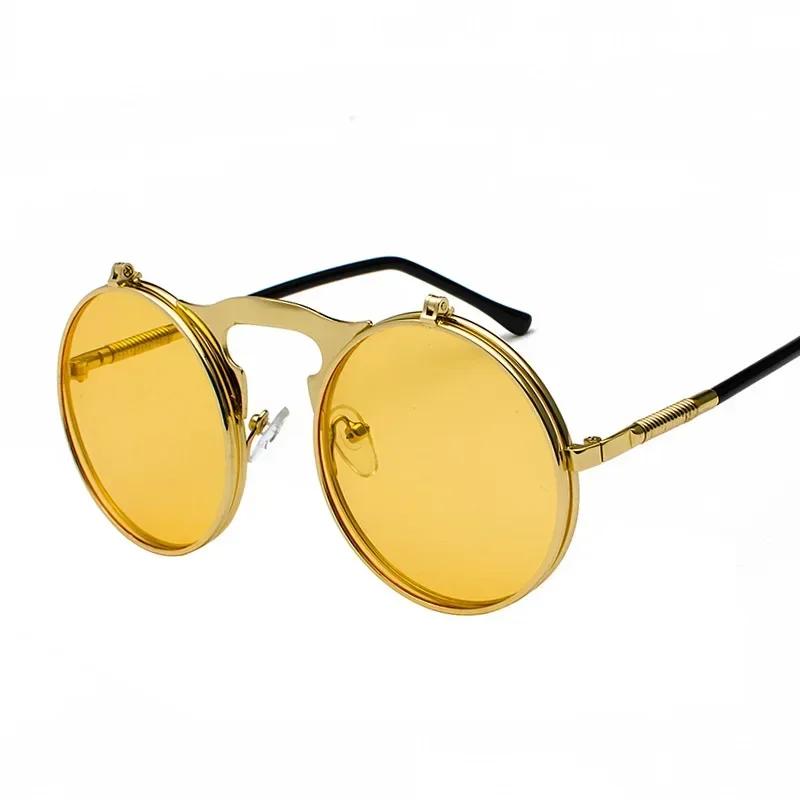Vintage Runda Flip-Up Solglasögon Steampunk Kostymglasögon för Män Kvinnor Ungdomar Cirkel Retro Stil