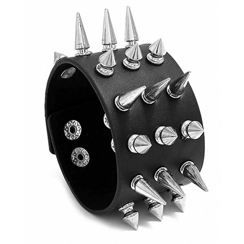 Halloween Punk Rock Skull Rivet Bracelet, Gothic Pu Leather Cuff Bracelet, 80S Wristband Bracelet, Adjustable For Men And Women
