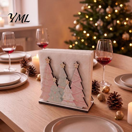 Multi-purpose Desktop Organizer Christmas Theme Wooden Napkin Holder, Decorative Holiday Paper Towel Stand, Unique Ornament Holder HD UV Printing for