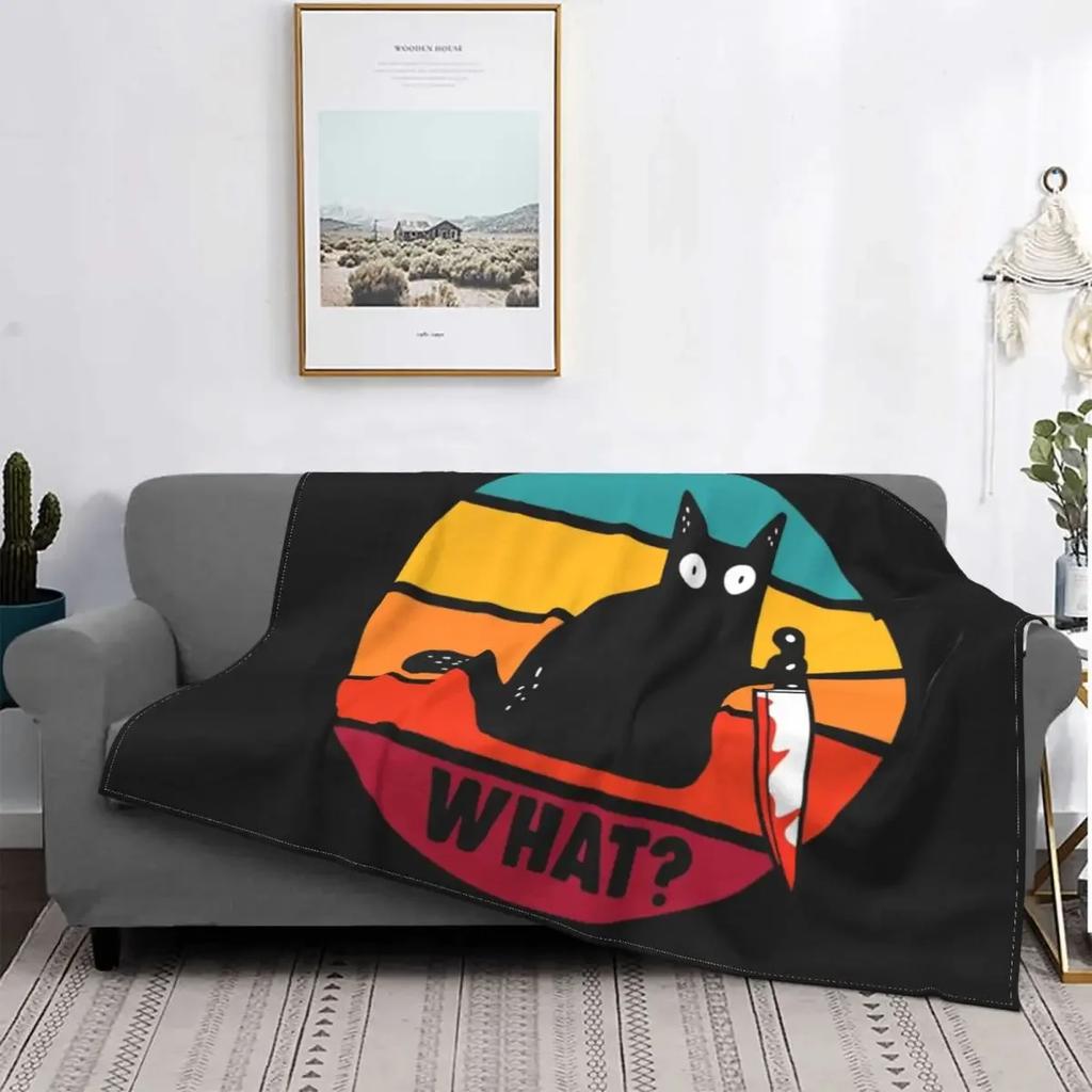 Cute Black Cat Blankets Soft Warm Flannel Mid Century Meow Retro Atomic Kitties Throw Blanket for Bedding Couch Bedspread, Gifts