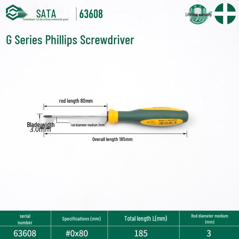 SATA G Series Phillips Screwdriver Set with Strong Magnet - Industrial Grade, High Hardness