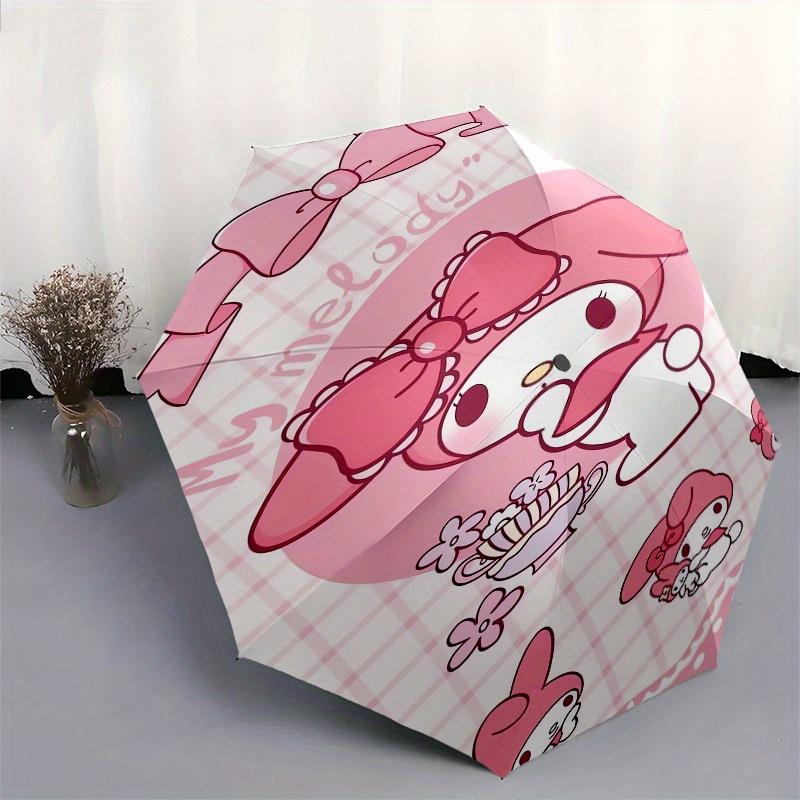 My Melody,Kawaii Automatic Folding Umbrella Simple 8 Rib Design, Bright Cartoon Pattern, Durable Iron Frame, Suitable For Travel, Outdoor, B