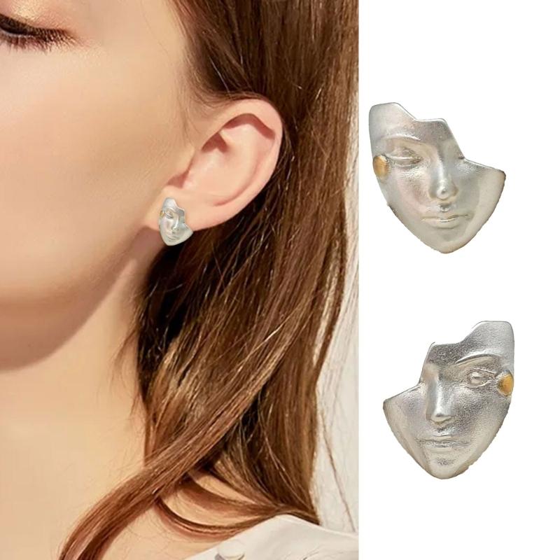 Fashion Mask Face Shape Earrings Exaggerated Artistic Design Alloy Texture Suitable for Youthful Women Various Event