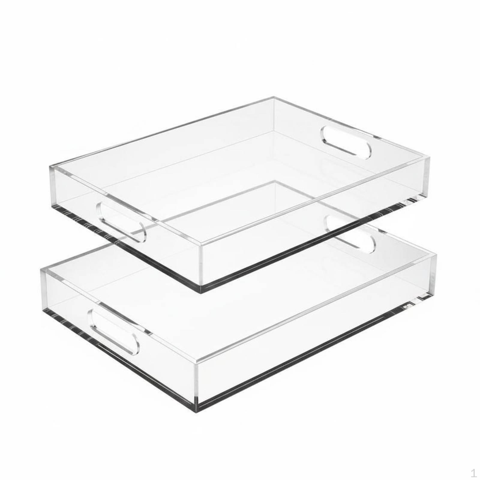 2 Pieces Acrylic Serving Tray with Handles Easy to Pristine Transparent Food Multipurpose