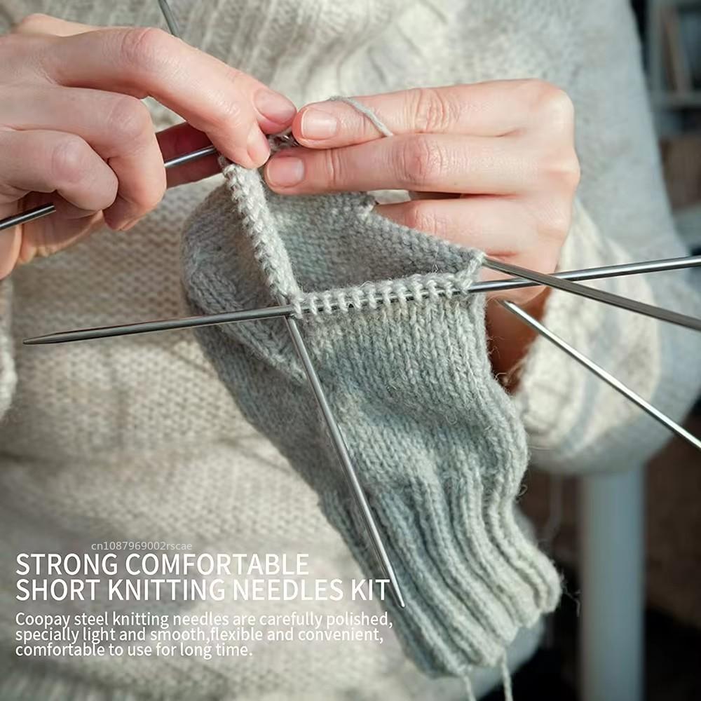 20CM Stainless Steel Knitting Needles 5pcs/Set 2-5MM Double Pointed Straight Knitting Needles for Sweaters Knitting Project