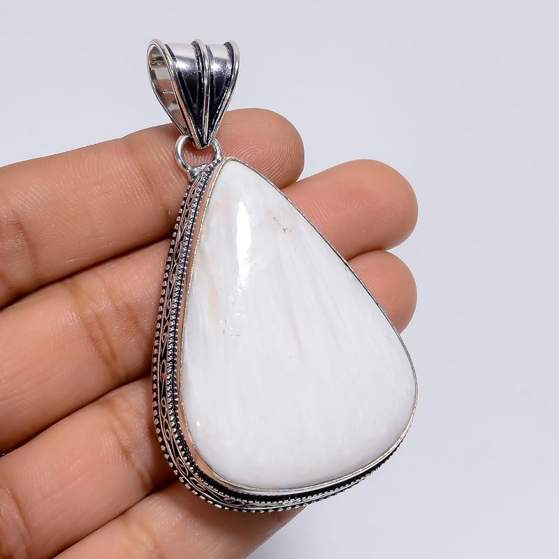 

Beautiful Top Grade Qualite 100% Natural White Scolecite Pear Shape Vintage Style Handmade Jewelry 925 Steling Silver Pendant 2.4 WSJ-4817 2.4
