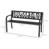 2-Seater Garden Bench in Steel with Decorated Backrest and Armrests, 125x50x75cm, Black