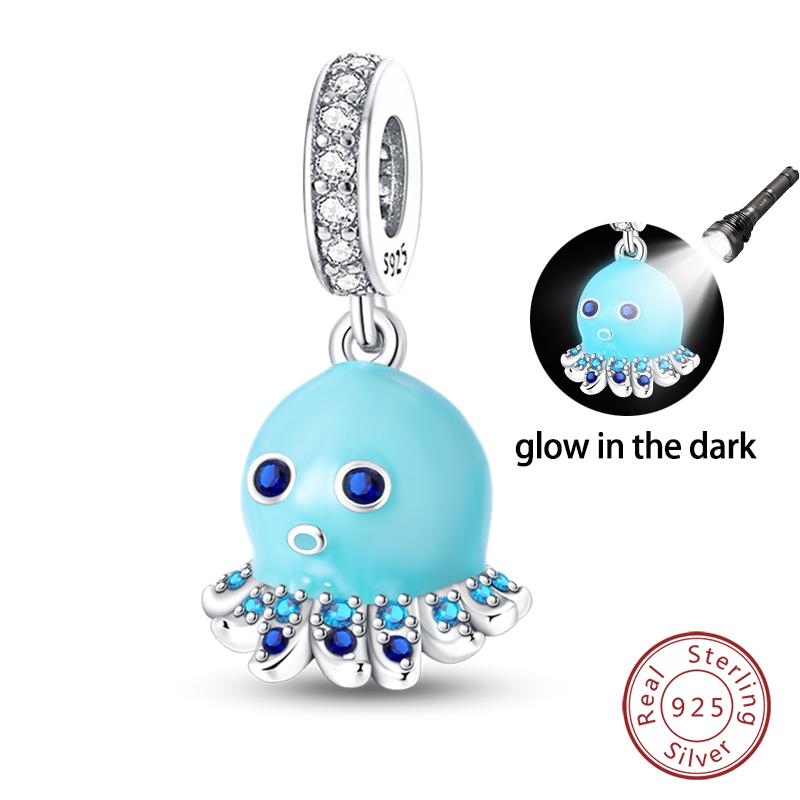 Summer Ocean Series 100% Copper Blue Luminous Jellyfish Seashells Fish Charms Beads Fit Qikaola Bracelets Jewelry