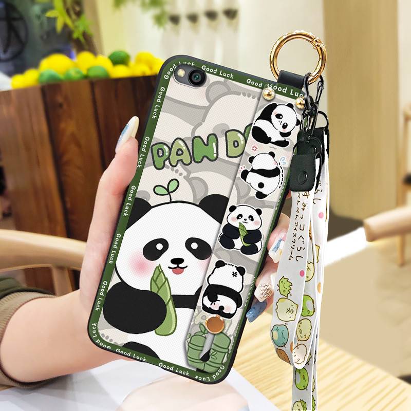 Durable Panda Phone Case For Xiaomi Redmi GO Anti-dust Cute Anti-knock Protective Lanyard Wristband Cartoon Phone Holder