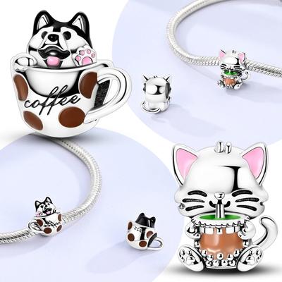 Charms Original Copper Cute Cup Pet Dog Cat Beads Fit Bracelets Diy Making Necklace Charm Jewelry Women Gift