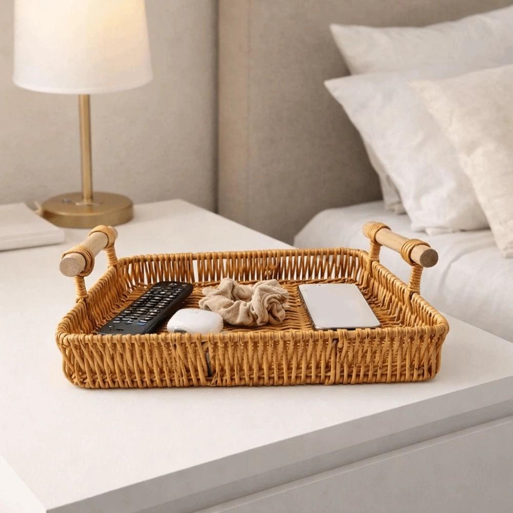 Handmade Imitation Rattan Storage Basket Rectangular Dry Fruit Storage Tray Living Room