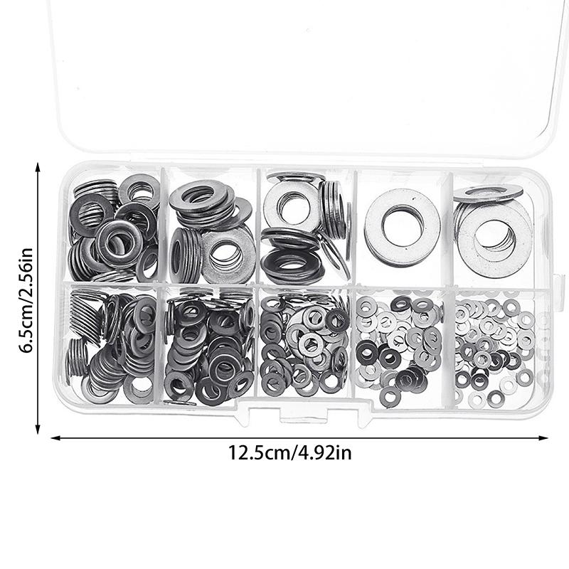 180 Pcs 304 Stainless Steel Flat Washer Set M2/2.5/3/4/5/6/8/10 Suitable For Home Decoration Factory Maintenance Kitchen Store