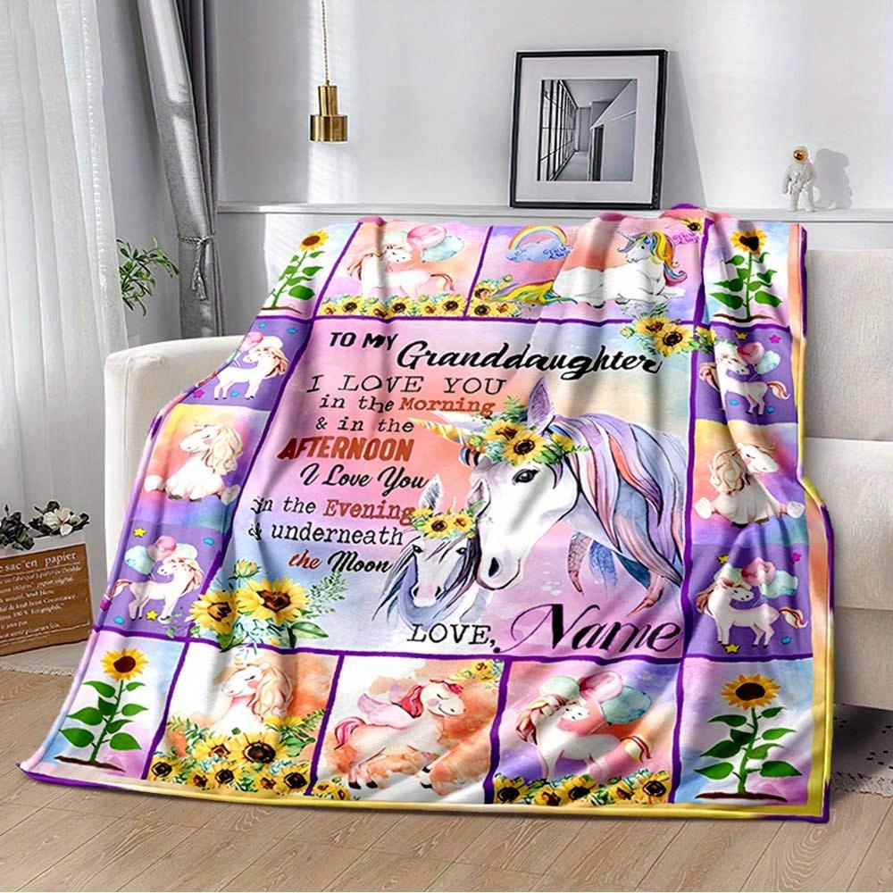 Beautiful Unicorn Customized Your Name Blanket Warm Comfortable Soft Blanket For Chair Office Sofa Bed Sofa Office Camping Suitable For Gifting