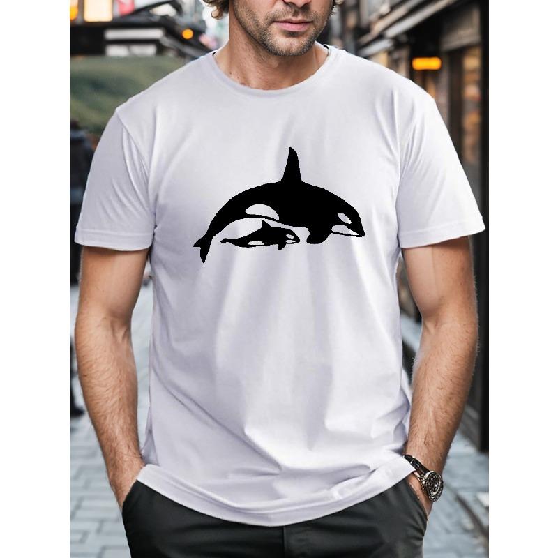 Plus Size Men's T-Shirt with Whale Print - Casual, Breathable , Round Neck, Short Sleeve - Perfect for Summer, PLUS SIZE