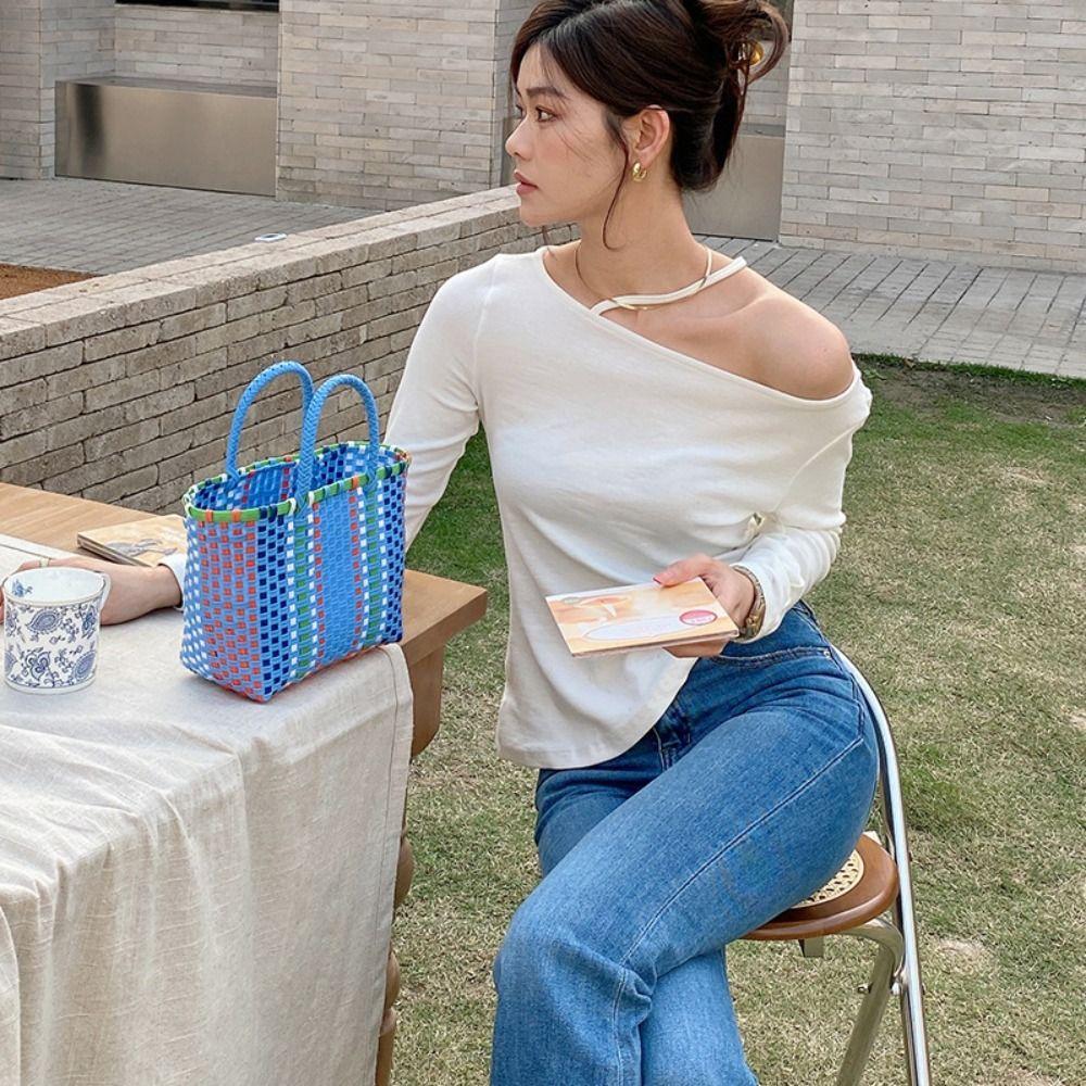 Vacation Style PVC Vegetable Basket Bag Bohemian Style Plastic Handbag Beach Tote Bag  Shopping