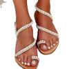 2025 summer set of toe sandals women's flat-bottomed rhinestone foreign trade large size beach shoes European and American foreign trade shoes size 43
