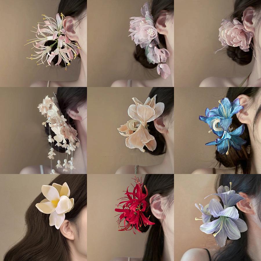 Enchanting Lily Flower Hair Clip: Elegant Shark Clip for Updos