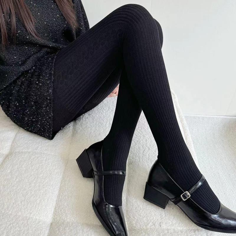 Korean Knitted Side Twist Tights Women Vertical Thermal Light Slimming Simple Versatile Pantyhose Underwear Leggings Stocking