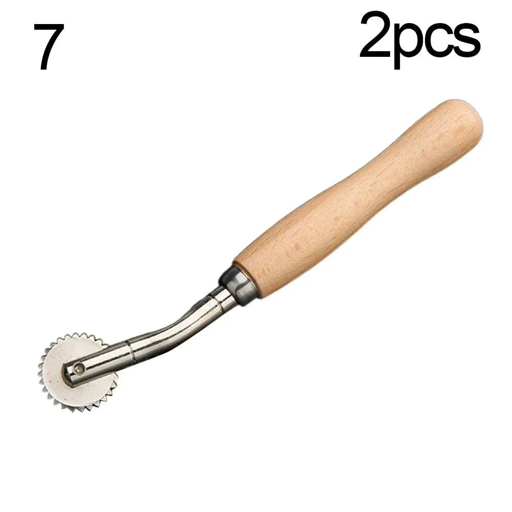 2 Styles Leather Craft Awl Tool Hole Maker Wooden Handle Sewing Stitching Punching Sewing Supplies Stainless Steel Punch Tools