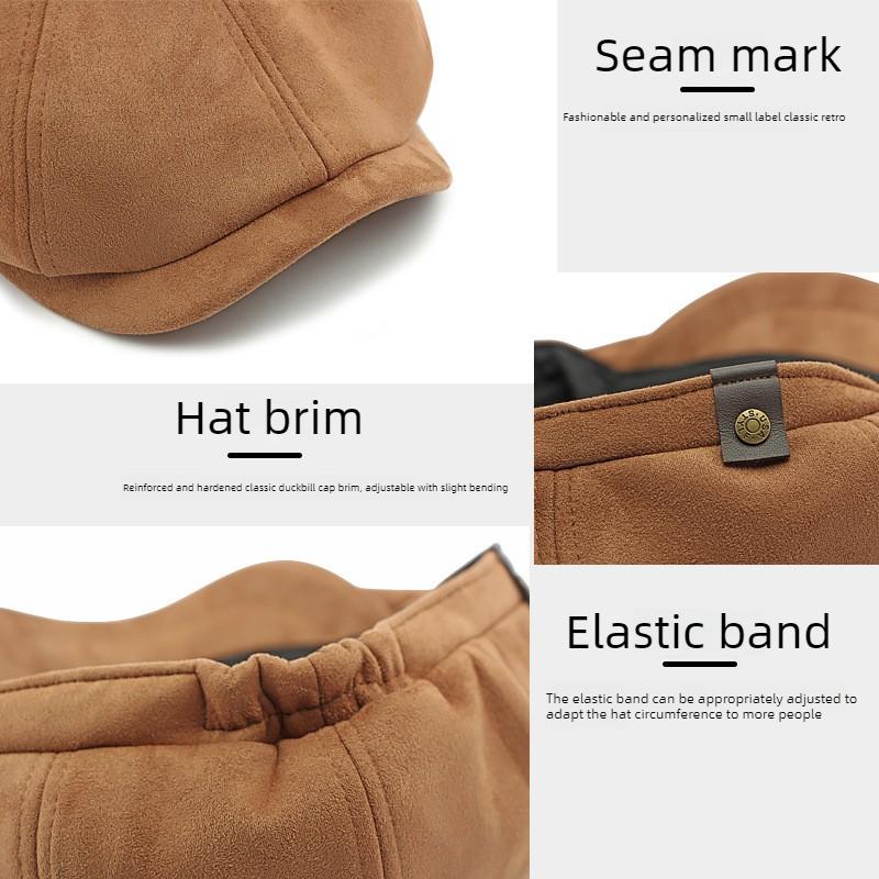 Vintage Suede Newsboy Cap for Men Women Retro Octagonal Baker Boy Hat Autumn Winter Warm Solid Color Beret Painter Hat