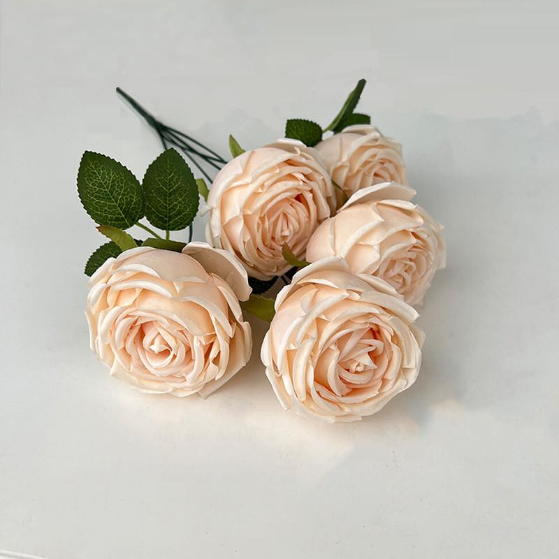 

Искусственные цветы розы для букета невесты, свадебная цветочная композиция, подарок на День святого Валентина, украшение для домашней вечеринки, 5 головок шампанского
