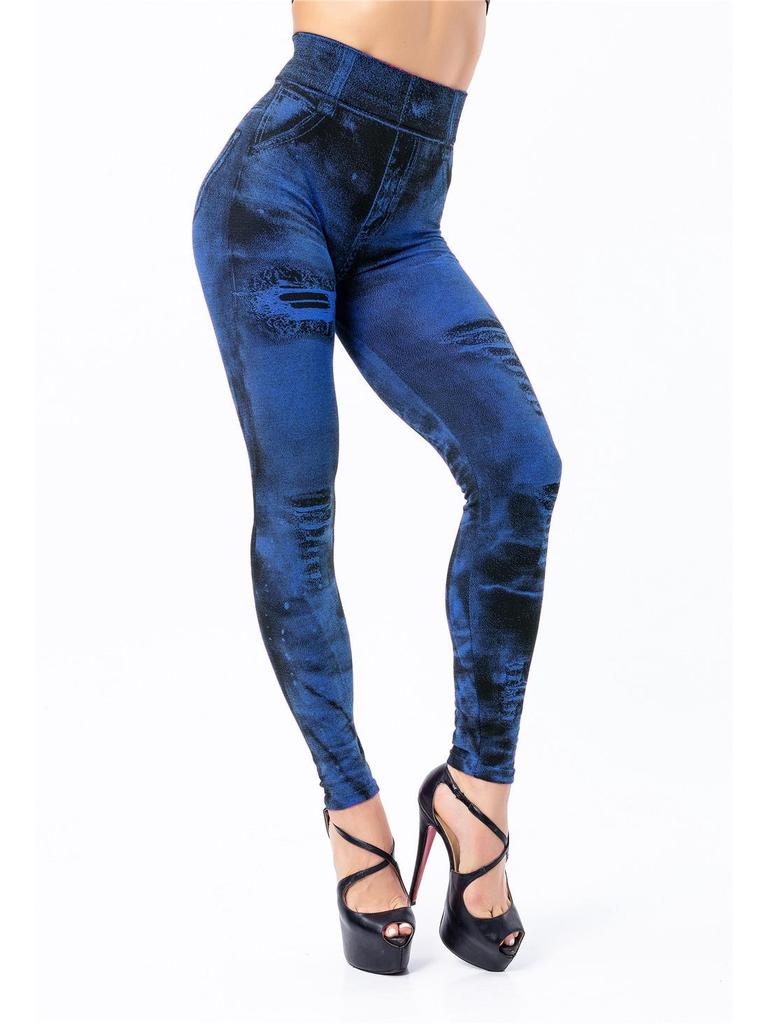 8 Colors Available! Women's Super Elastic Nine-Point Imitation Denim Leggings