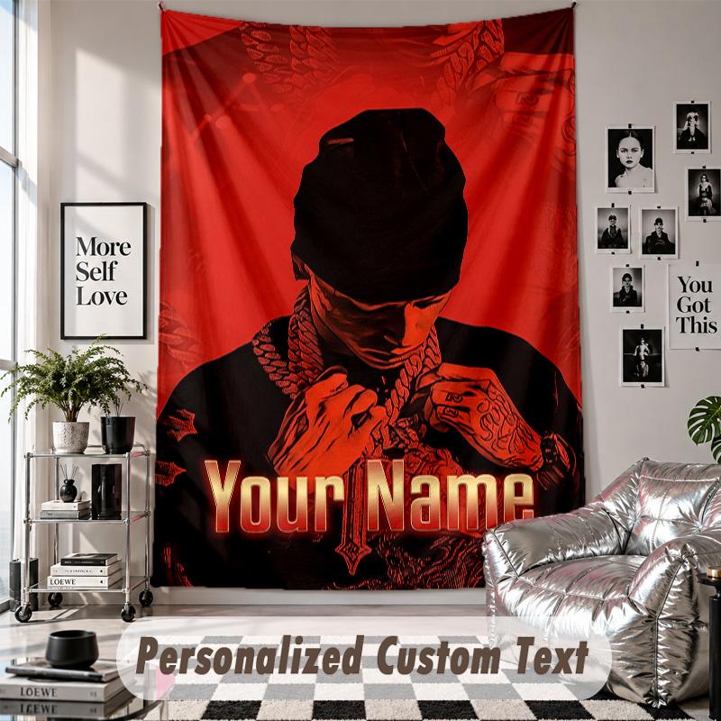 Wall Hanging Tapestry With Custom Name & Text, Central Cee Decorative Tapestry For Bedroom