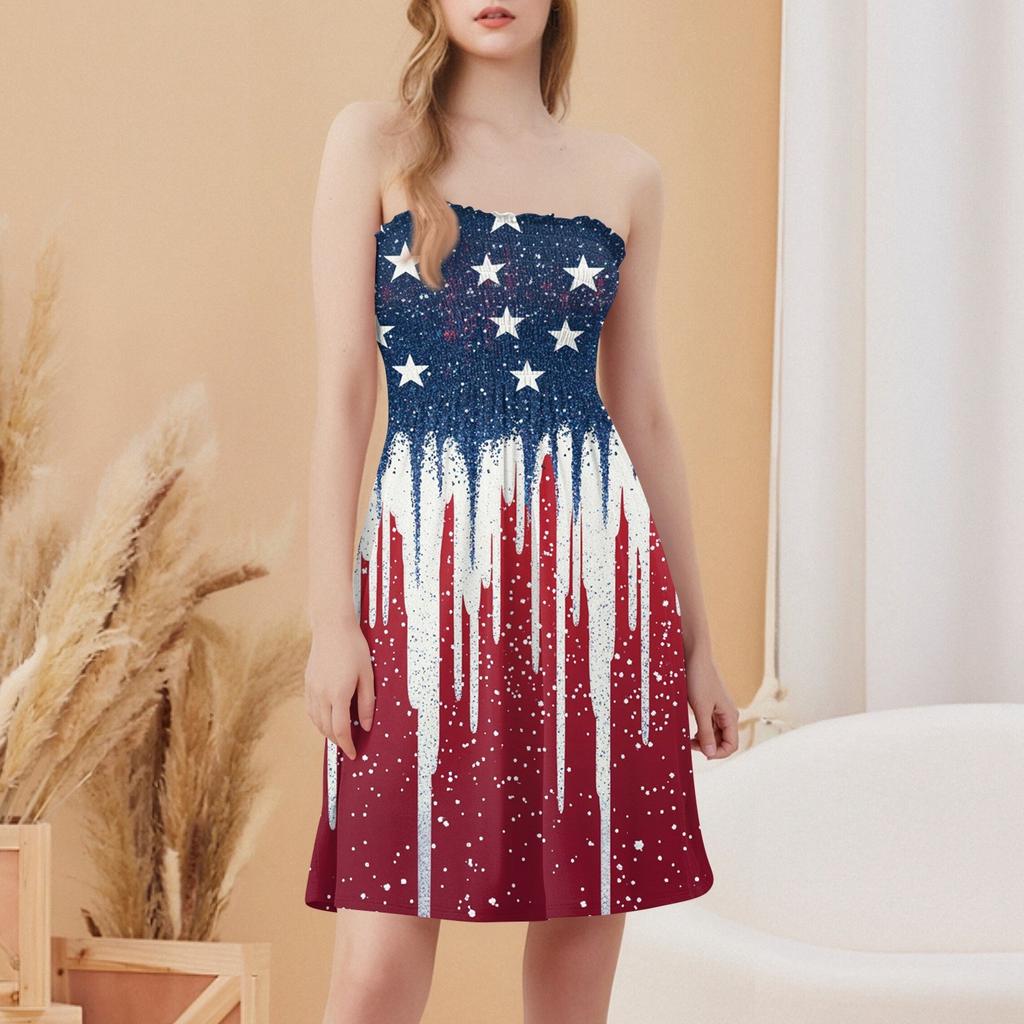 Fashionable Women's Casual Tube Top Print Sleeveless Dress