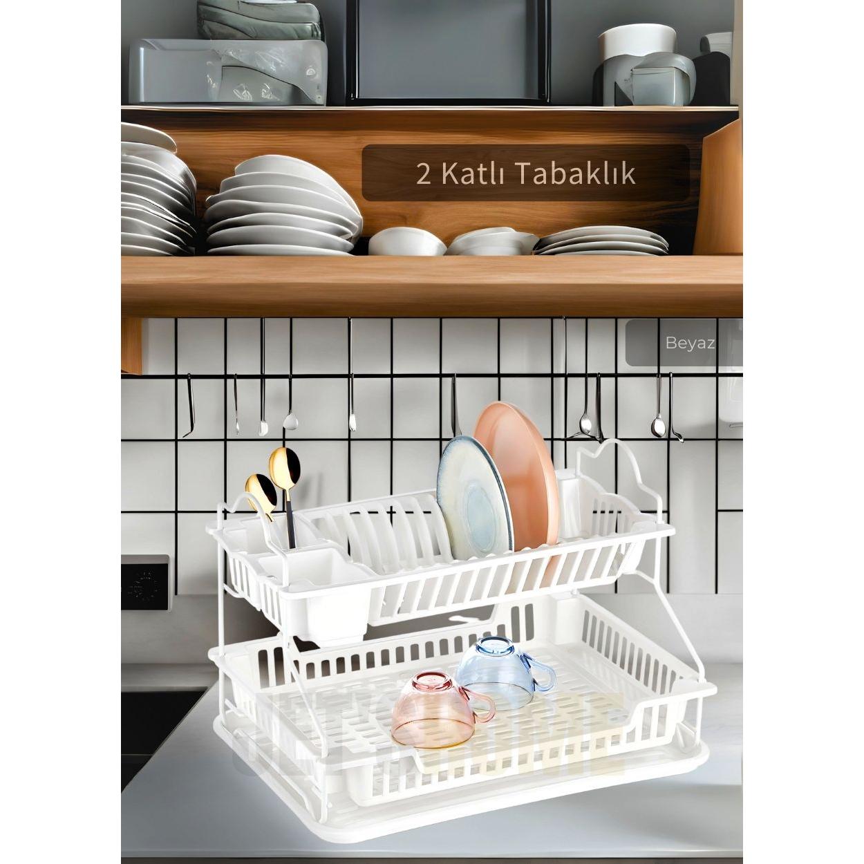

2 Tier Dish Rack Stainless Countertop Plate Rack BPA FREE Dish Basket Drying Rack White