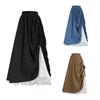 Women’s Lace-Stitched Side-Pleated Maxi Skirt Solid Color Double-Layer Long Skirt Elastic High-Waist Retro A-Line Skirt