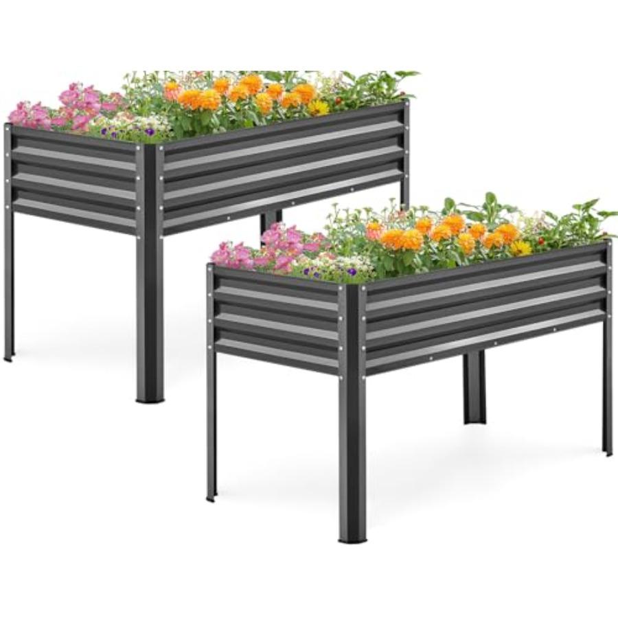 

Large Raised Garden Bed with Legs Galvanized Elevated Planter Box 48×24×32 in for Backyard Patio Balcony 400lb Ccity Dark Grey United States