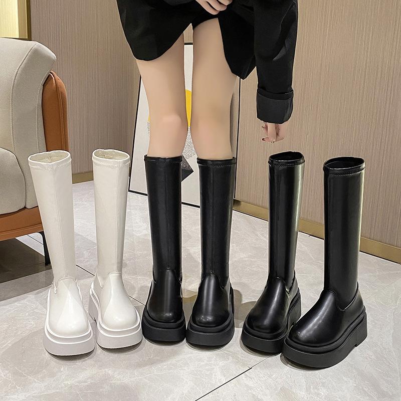Internet celebrities with the same knee high knight boots women 2025 new thick sole elastic thin boots high heel fashion boots