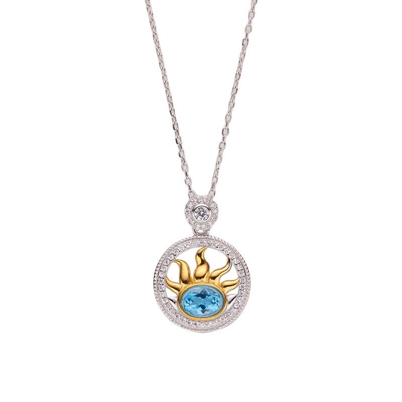 Vintage Multi-Colored Gemstone Necklace S925 Sterling Silver Inlaid With Natural Topaz Garnet Collarbone Chain Accessories For Women