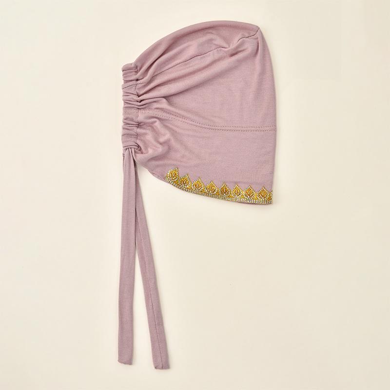 Shiny Golden Rhinestone Caps Women Elasticity Tie Back Caps Muslim Inner Hijabs Turban Leaf Stamping Diamond Undercap Jersey