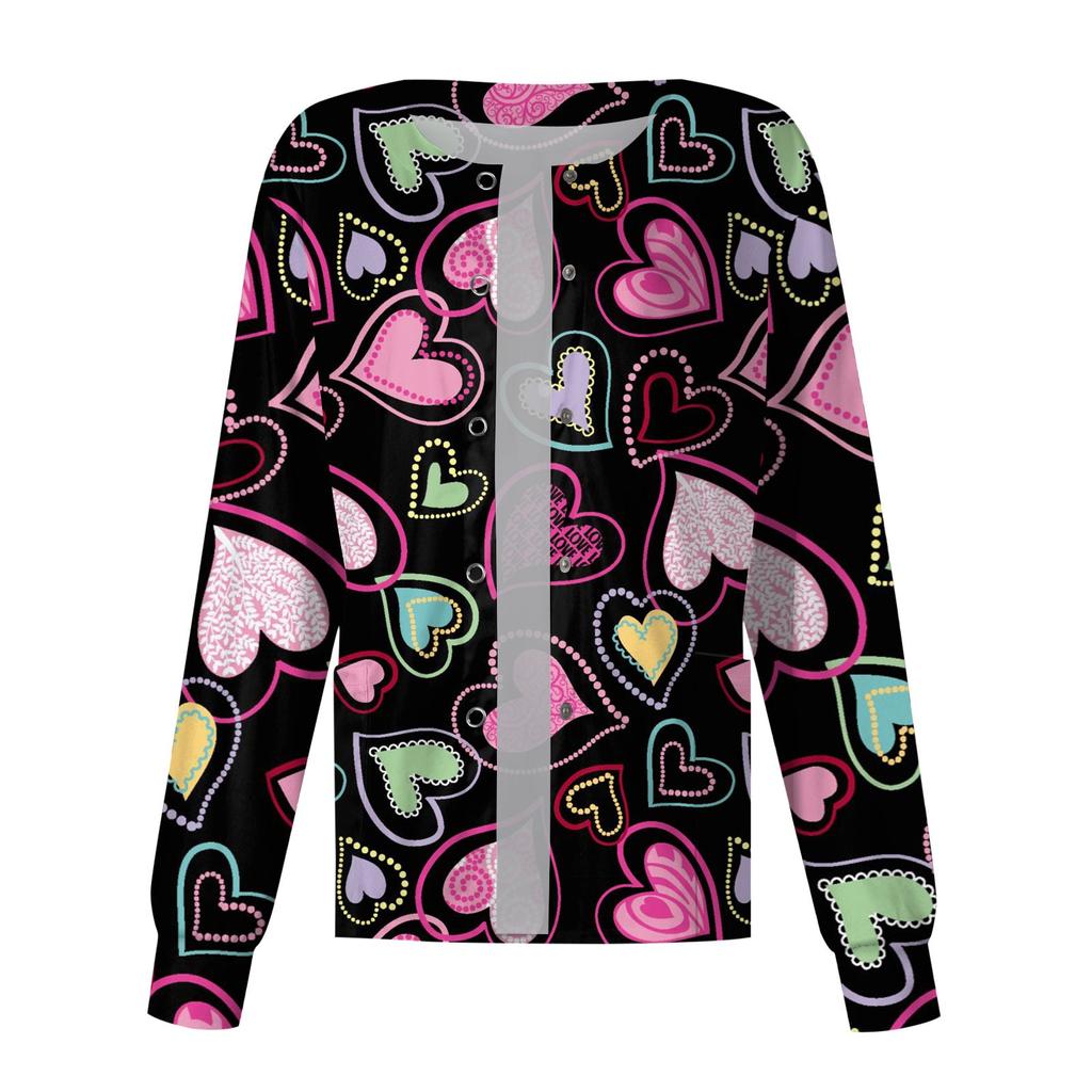 Dámské ležérní oblečení s dlouhým rukávem, jednořadé, valentýnský potištěný svetr