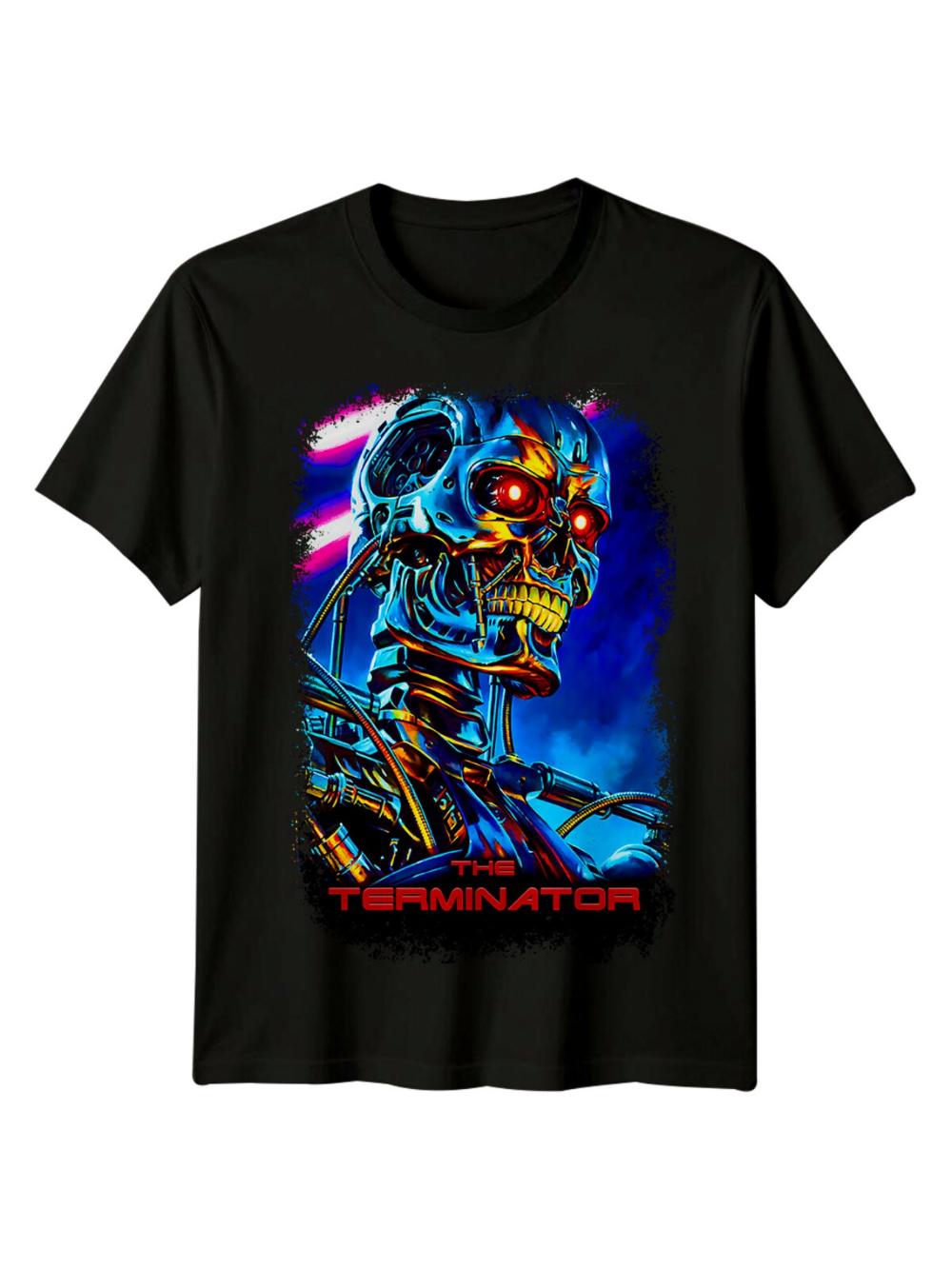 Terminator Movie Poster Style T-Shirt - Retro 80s Graphic T-Shirt with Cyberwarrior Design Black Cotton Shirt Unisex - Men s ... S разноцветный