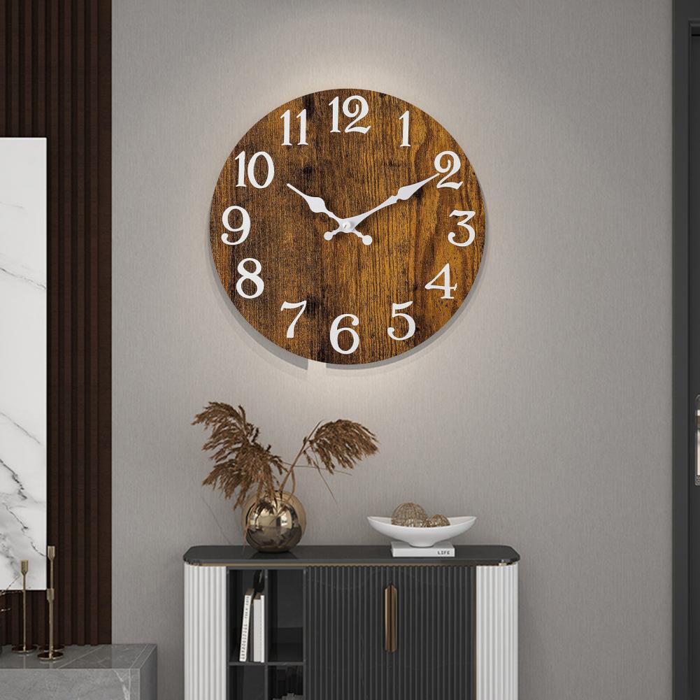 Wooden Wall Clock Number Wall Clock Vintage Rustic Wood Wall Clock Silent Non Ticking Analog Timepiece for Room Bedroom Decor