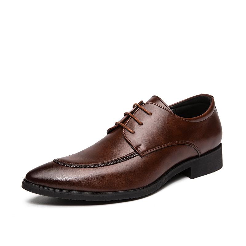 Men's business dress leather shoes fashion 48 large size men's lace-up leather shoes trend British style pointed leather shoes