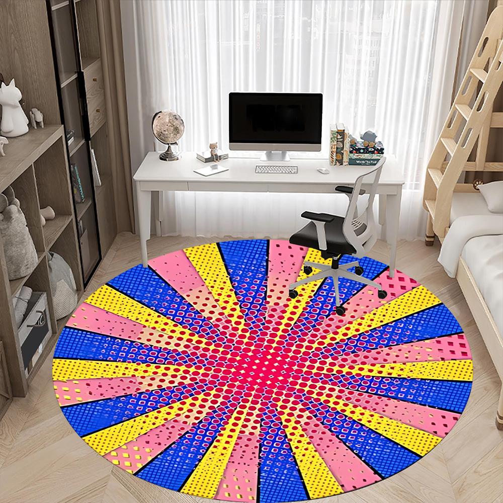1pc Colorful Wheel Chair Carpet for Office, Round Polyester Mat, Indoor Decor for Office, Easycare Fabric, Washable Non-slip Area Carpet