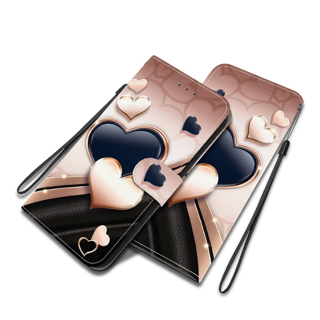 Handmade PU Leather Flip Case for Honor X6a Anti-Slip Shockproof Cover with Wrist Strap & Heart/Rose Cat Designs